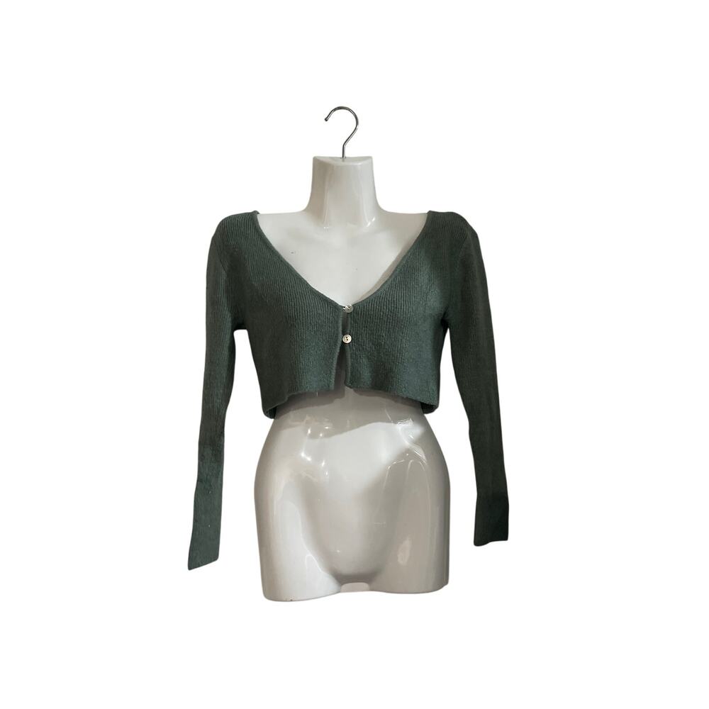 Cider Sage Green Ultra Cropped Button Knit Cardigan SZ S Slim Streetwear Y2K